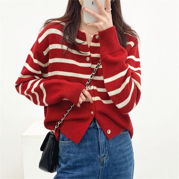 

women's sweaters 2022 striped crewneck cardigans sweater woman yiyi7500, White;black