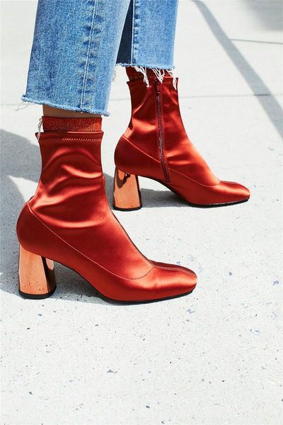 

boots sestito 2021 woman shinning silk ankle ladies elasticity girls chunky heels female square toe shoes, Black