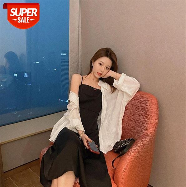 

women's dresses, chiffon, french-style waist, slimming, long skirt with suspenders #pc76, Black;gray