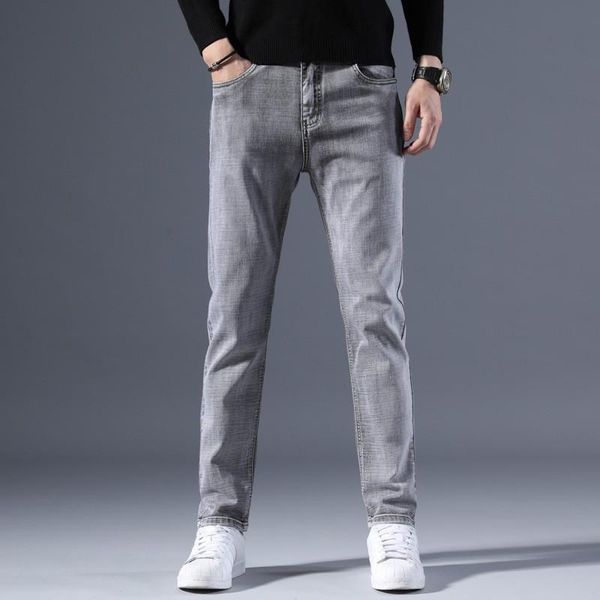 

men's jeans men vintage gray blue cotton loose straight fashion business pants classic style denim trousers big size