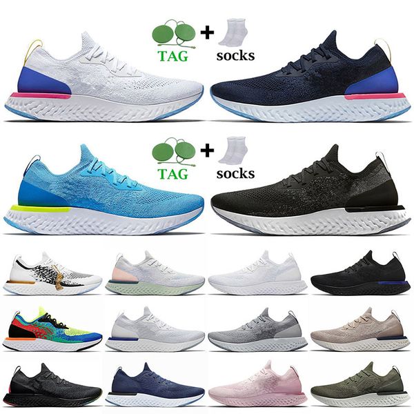 

wholesale low ps knited running shoes epic phantom reacts black white light grey purple royal lake blue sneakers summer breatherable outdoor