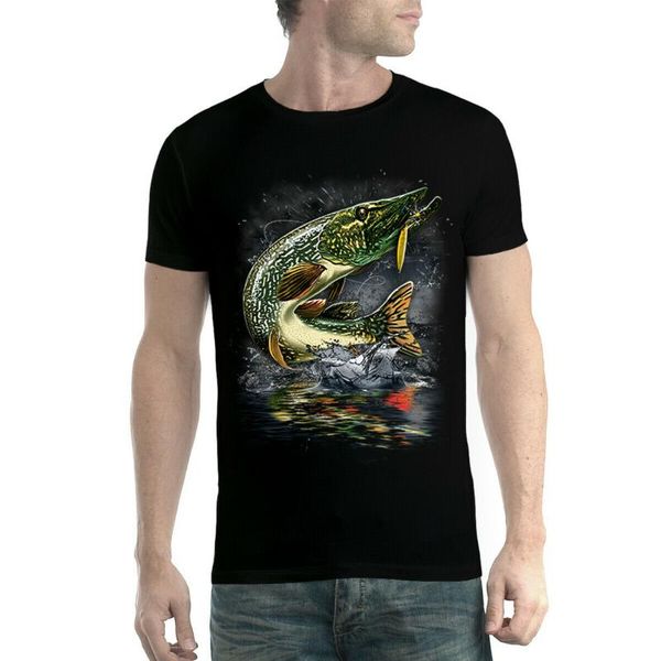 

pike fish mens fishing t-shirt summer cotton short sleeve o-neck men's t shirt s-3xl t-shirts, White;black