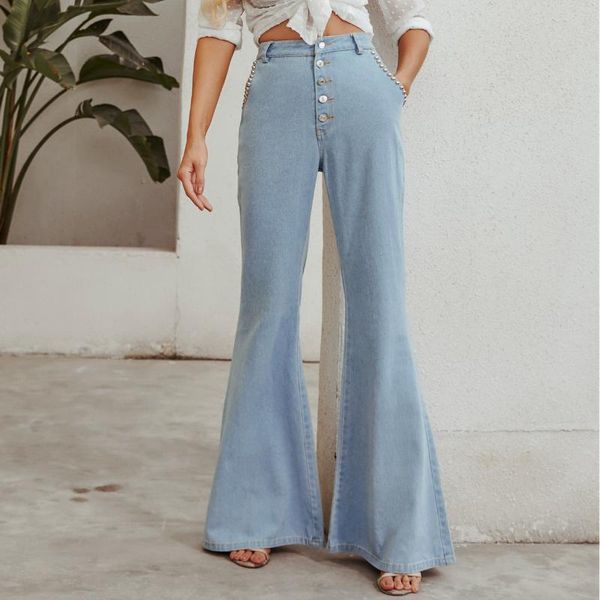 

women's pants & capris european and american cross-border retro fashion high waist bell-bottoms wash jeans trousers, Black;white
