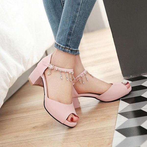 

sandals summer arrivals crystal women 2021 fashion buckle strap thick heels female peep toe women's shoes, Black