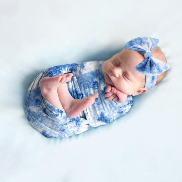 

blankets & swaddling tie-dye printed baby swaddle wrap born milksilk blanket headband set 80*80cm