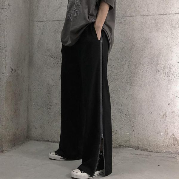 

women's pants & capris woman female 2021 zipper sports loose casual high waist wide leg trousers ropa mujer solid black color sell, Black;white