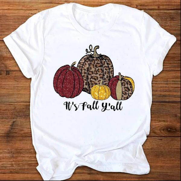 

graphic leopard harajuku pumpkin autumn womens t shirts fall halloween print clothes tees female shirt, White