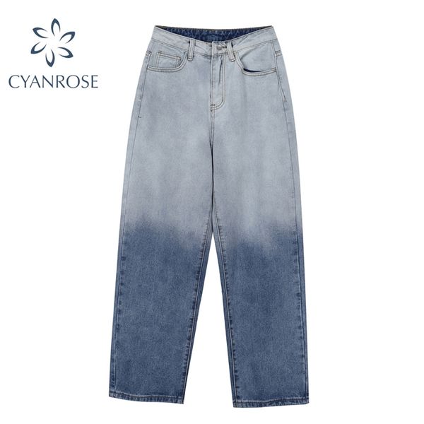 

gradient color denim pants women y2k fashion streetwear wide leg jeans trousers summer harajuku casual straight buttoms 210430, Blue