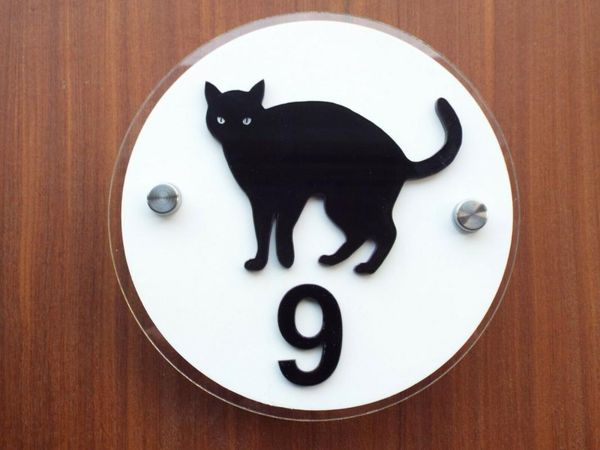 

personalised black cat acrylic house sign with metal stand-offs other door hardware