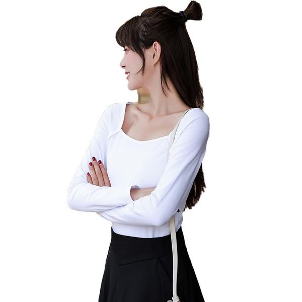 

women's t-shirt volocean 2021 autumn cotton woman t shirt long sleeve t-shirts for women solid female winter tee, White