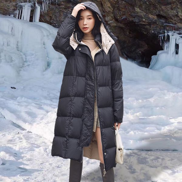 

janveny double sided women down jacket winter long 90% white duck down coat female thicken warm female parkas feather puffy coat, Black