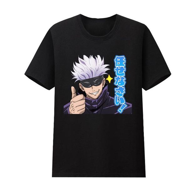 

men's t-shirts jujutsu kaisen animation five wu peripheral short sleeve t-shirt men two yuan japanese trend, White;black