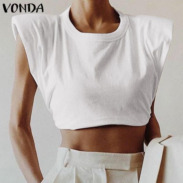 

bohemian plus size tank vonda women sleeveless solid blouses summer o-neck clubwear shirt casual loose chemise x0521, White