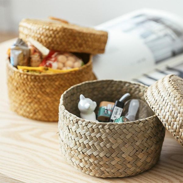 

storage baskets seagrass basket with lid woven storag handwoven gift box candy organizer sundries organiser tabletop