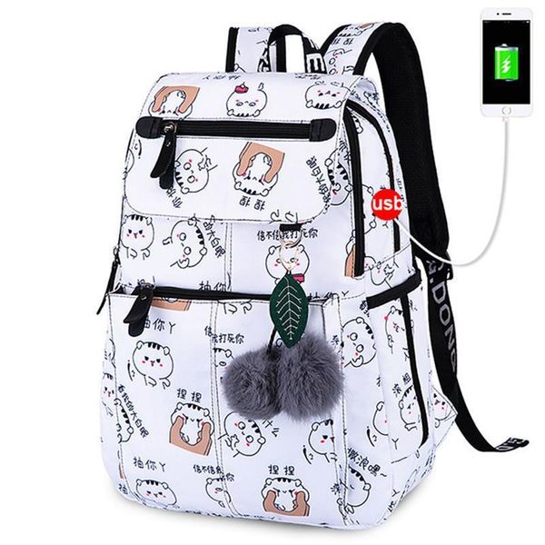 

fashion school backpack usb bag charge for girls women schoolbag satchel child kids mochila