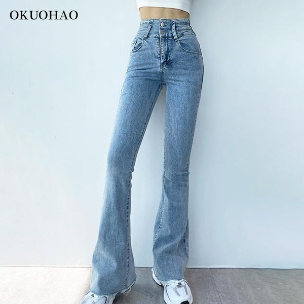 

women's jeans elasticity woman high waist fashion wide pants female fit flared denim trousers oversize casual blue mom jean 2021