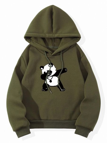 

cartoon graphic drawstring thermal hoodie e37z#, White;black