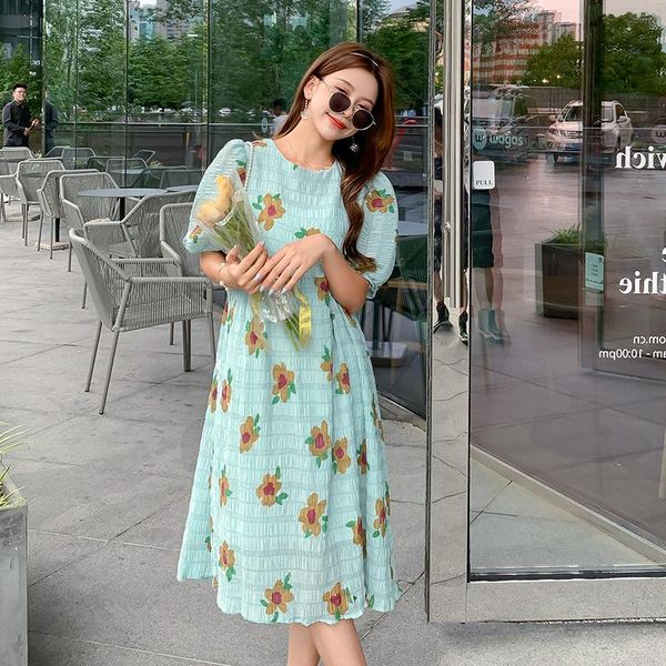 

maternity dresses 39324# dress summer short sleeves korean style loose a line floral pregnant women plus size mom, White