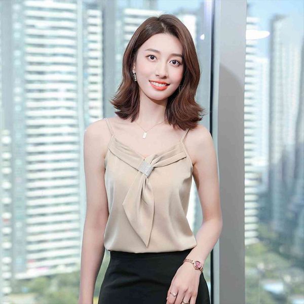 

summer korean fashion women cami satin lace halter solid office lady camis loose spaghetti strap, White