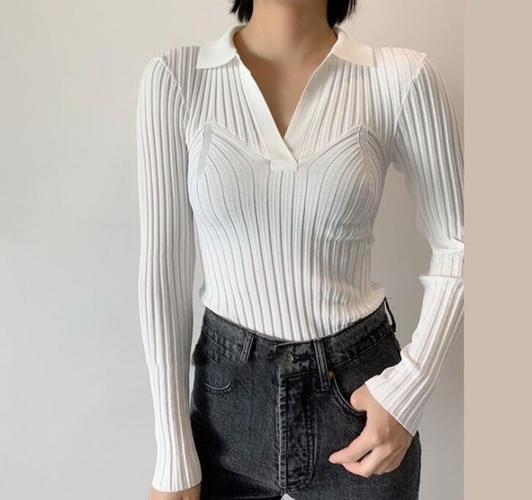 

women's sweaters women sweater 2021 early autumn v-neck pit stripe slim slimming knit solid color bottoming shirt with top, White;black