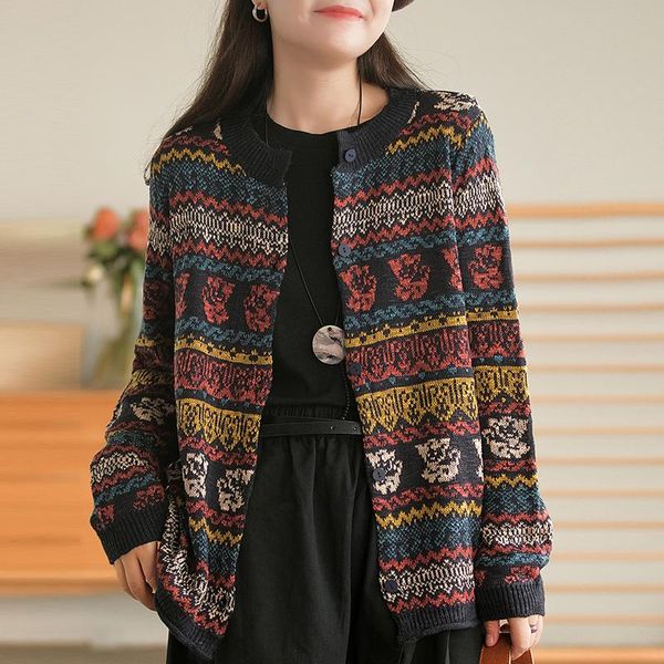 

women's knits & tees women loop tweed sweater cotton o-neck long sleeve vintage loose cardigan 2021 autumn comfortable soft sweaters, White