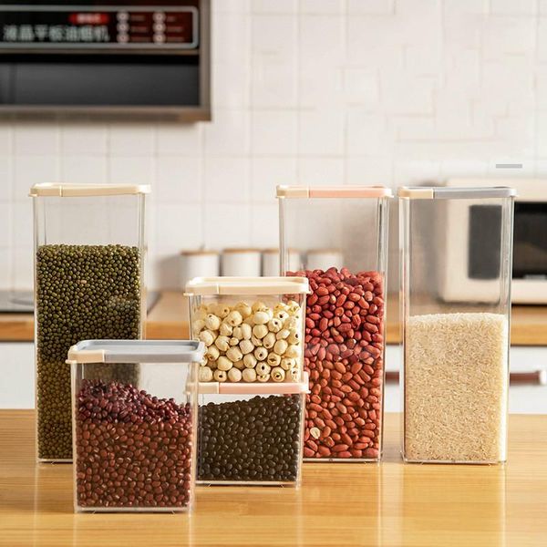 

storage bottles & jars square grain dry fruit kitchen plastic transparent box with cover sealed can and preservation