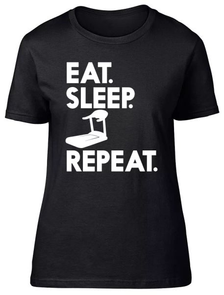 

eat sleep cardio repeat womens ladies fitted t-shirt, White;black