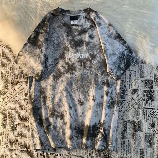 

women's t-shirt punk tie-dye for ladies men short-sleeved 2021 summer loose o-neck streetwear dark black clothes, White