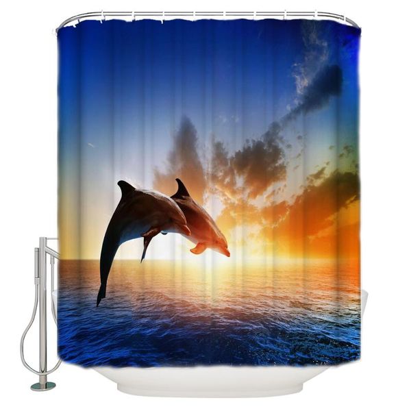 

shower curtains modern curtain for dolphin jumping dusk sea bathroom special exquisite waterproof polyester with hook