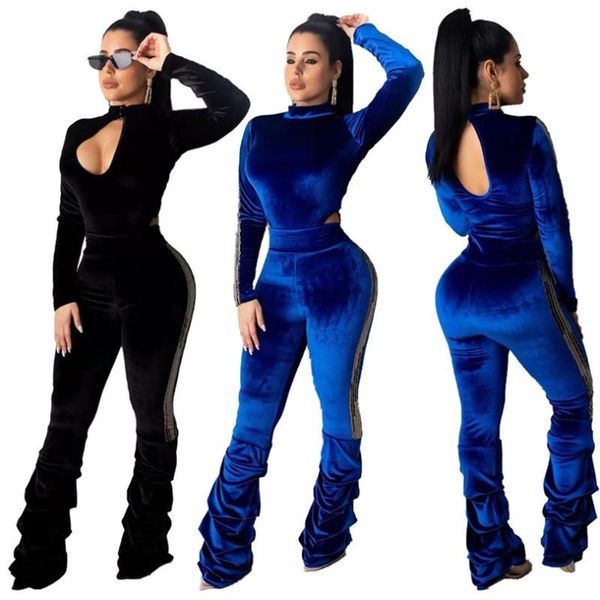 

two piece dress 2021 women velvet set sequin patchwork turtleneck long sleeve bodysuit and full length pants christmas suit outfit, White