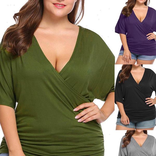 

5xl women t shirt plus size solid colour v neck loose tee shirts femme casual ladies summer woman, White