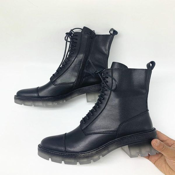 

boots size 34-43 women's leather ankle winter and autumn waterproof black lace-up
