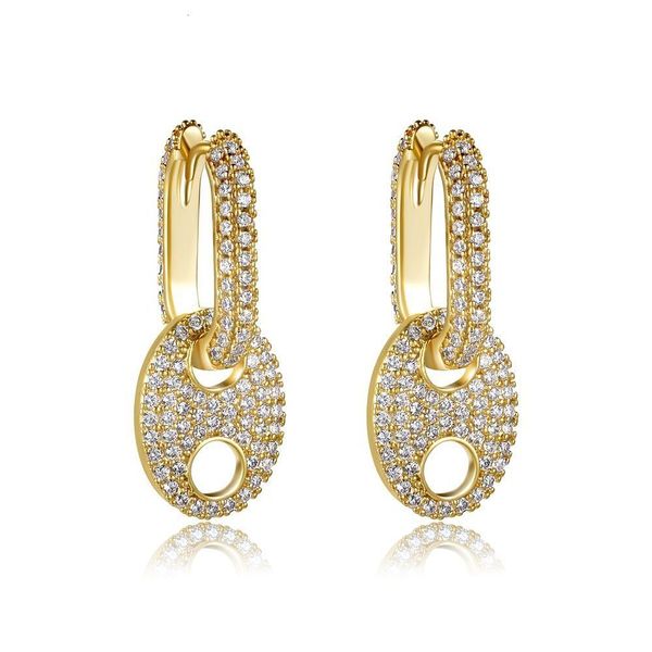 

ins same pig nose earrings copper plated 18k real gold zircon selling, Golden