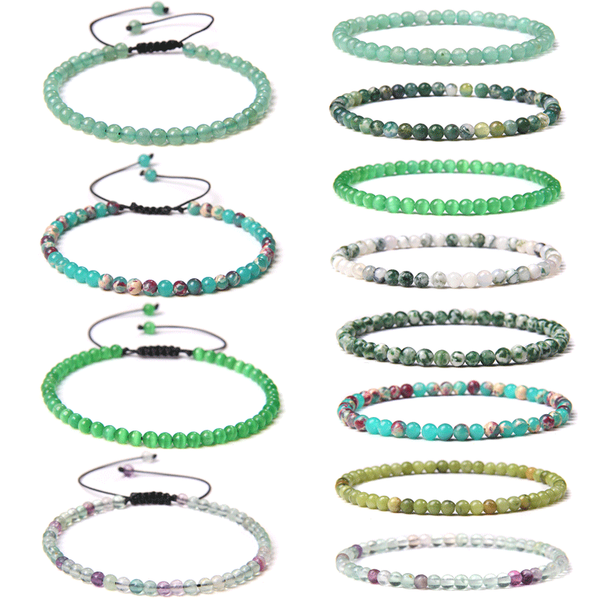 

4 mm Natural Green Aventurine Stone Beads Bracelets Men Black Rope Braid Bracelet Women Elastic Jewelry Polish Fluorite Pulsera