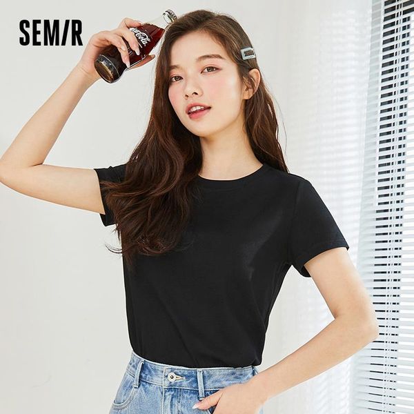 

women's t-shirt semir short sleeve t-shirts women simple basic cotton 2021 solid wild round neck pullover summer t shirts, White