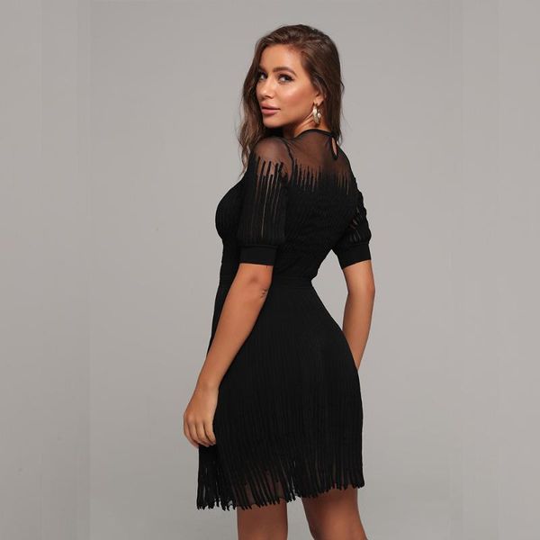 

casual dresses summer a-line short sleeve woman dress o-neck black sleeveless bandage mni celebrity party night club vestidos, Black;gray