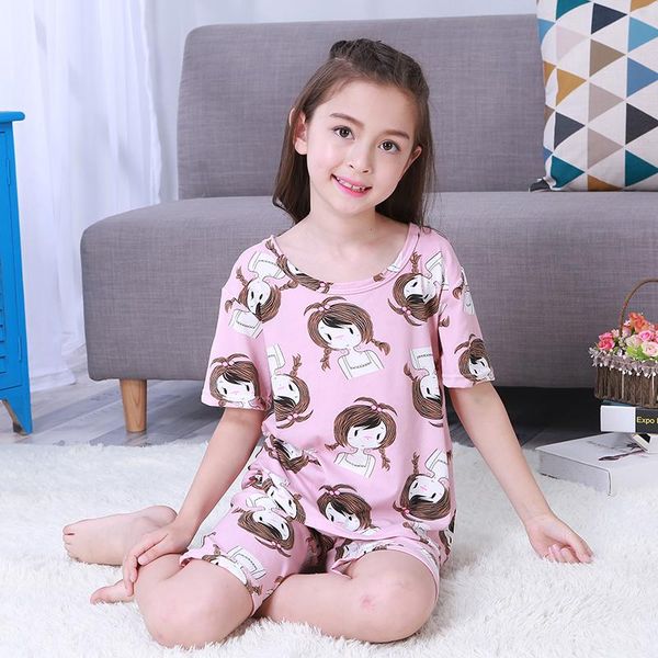 

pajamas pink big girls clothing sleeping set short sleeve cotton home suit for boys cute cartoon underwear age 2 to 14 y wear, Blue;red
