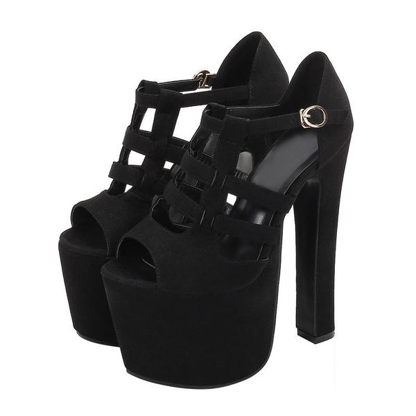 

summer new womens shoes heels sandals thick heels platform sandals night club 17cm high hello man women shoes, Black