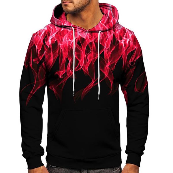 

men's hoodies & sweatshirts colorful men 3d digital fire printed pullover 2021 autumn casual loose hooded plus size streetwear, Black