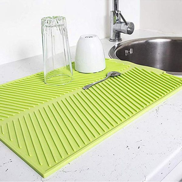 

mats & pads silicone drying mat non-slip heat resistant table dish drainer durable tray kitchen folding drain