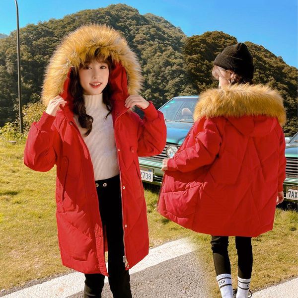 

down coat long style autumn winter baby girl's fur hooded parka jacket kids 2021 fashion cotton-padded children's outerwear 5-13y, Blue;gray