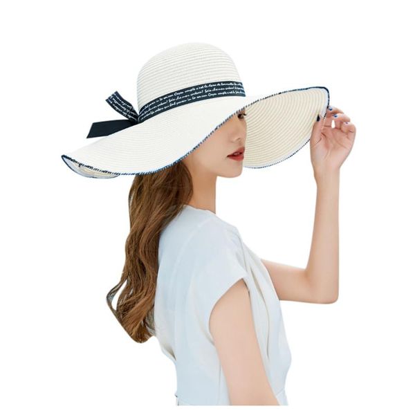 

wide brim hats folds panama straw hat women french summer bow beach style fisherman female male ribbon sunhat lady, Blue;gray