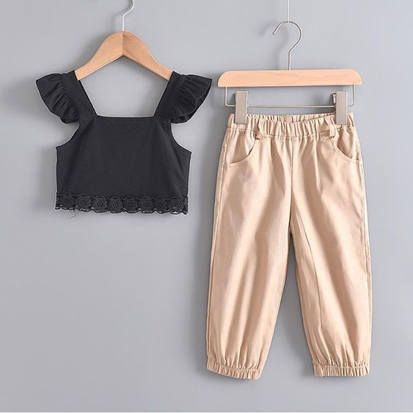 

clothing sets kids children's suits flying sleeve soild color harem pants elastic birthday gift 2-6t, White