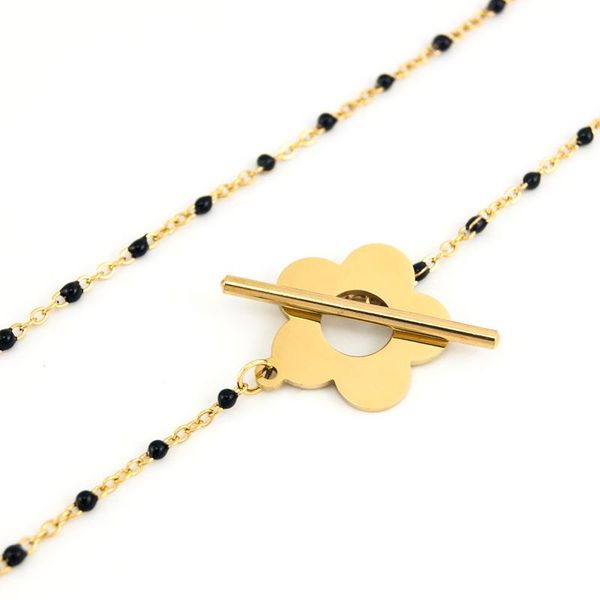 

chokers women jewelry gold flower necklace t buckle cable chain stainless steel choker toggle lock collar party charm, Golden;silver