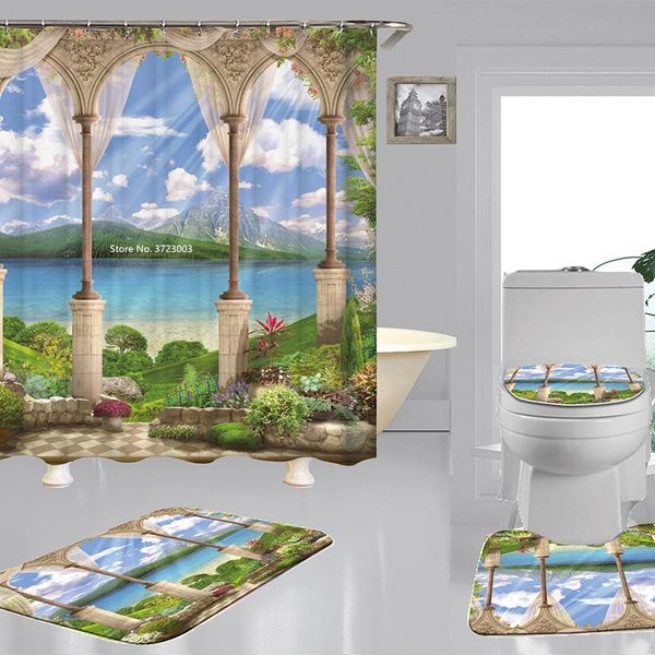 

shower curtains natural landscape printed curtain floor mat 4-piece bathroom suite polyester waterproof and mildew proof