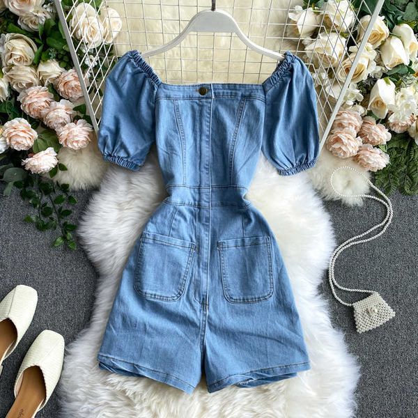 

women's jumpsuits & rompers kong style ins summer retro collar tooling big pocket short jeans women's jumpsuit vr90, Black;white