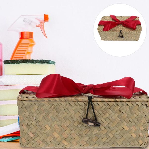 

storage baskets 1pc woven basket rural style household finishing with lid