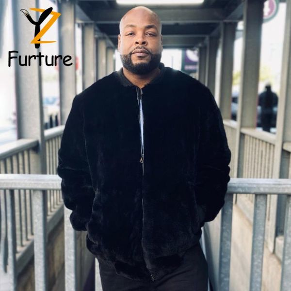 

men's leather & faux all black whole skin rex fur jackets real coat autumn winter warm natural coats outerwear