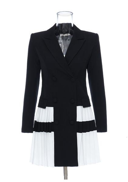

dress Msxu elegant vintage feminine engraved button plied contrast thin sheath coat office work lady suit business, Black;gray