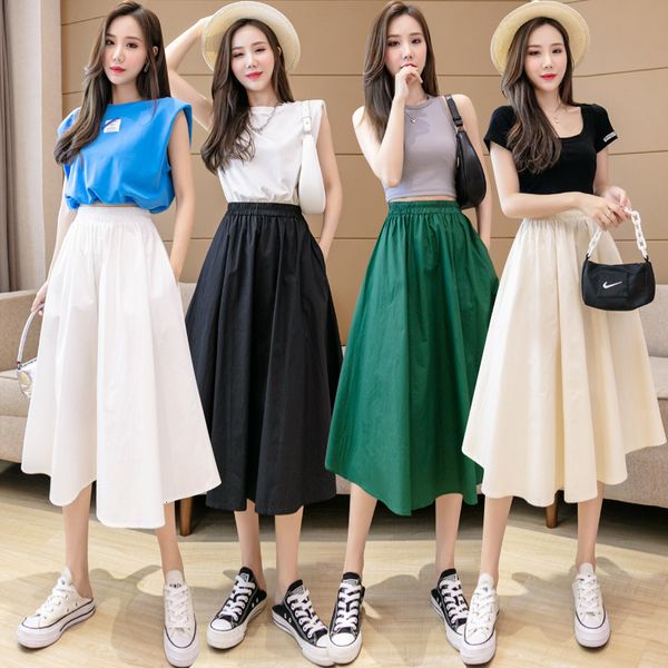 

skirts arrival summer college style women loose casual elastic waist a-line skirt all-matched high cotton w343 ji9z, Black